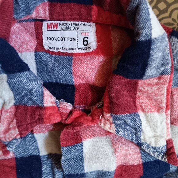 Boys 6 Vintage Flannel Shirt Distress 1970's Red/Blue Plaid Cotton JC Penney - Picture 4 of 5